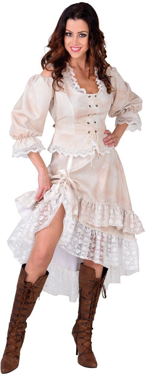 Cowboy & Cowgirl Kostuum | Charmante Saloon Dame Arizona Creme Vrouw | Extra Small / Small | Carnaval kostuum | Verkleedkleding